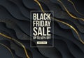 Black friday template design -abstract vector black and gold background with fluid wavy layered shape and frame with text. Design